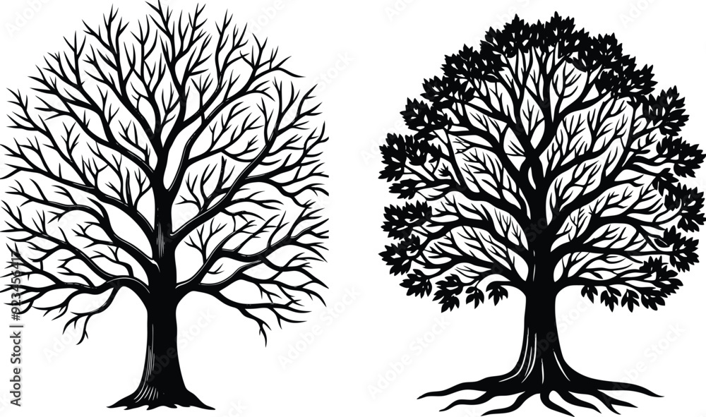 Obraz premium Vector silhouette image of Big tree , generative ai.
