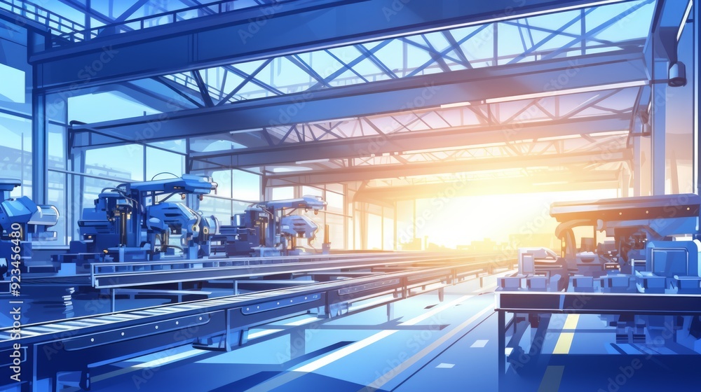 White Robot Arms on Automated EV Battery Components Production Line. Neural network ai generated art White Robot Arms on Automated EV Battery Components Production Line. Neural network ai generated art