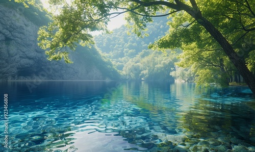 Serene lake with crystal clear water and detailed reflections