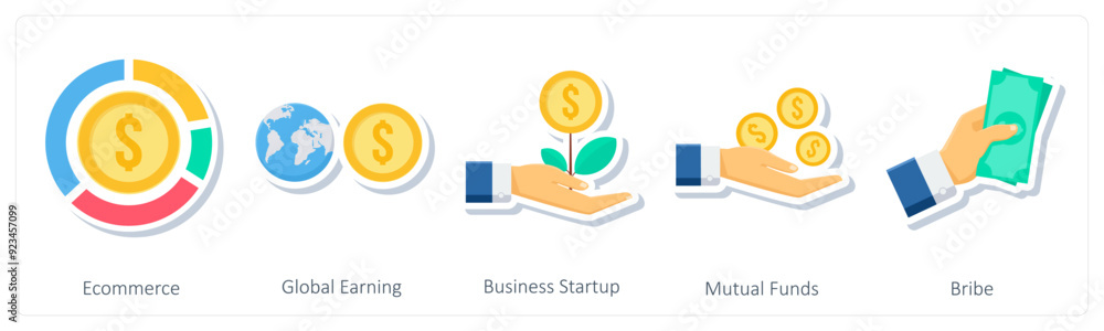 A set of 5 business icons as ecommerce, global earning, business startup A set of 5 business icons as ecommerce, global earning, business startup