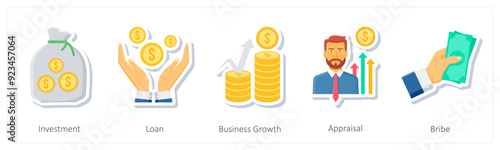 A set of 5 business icons as investment, loan, business growth