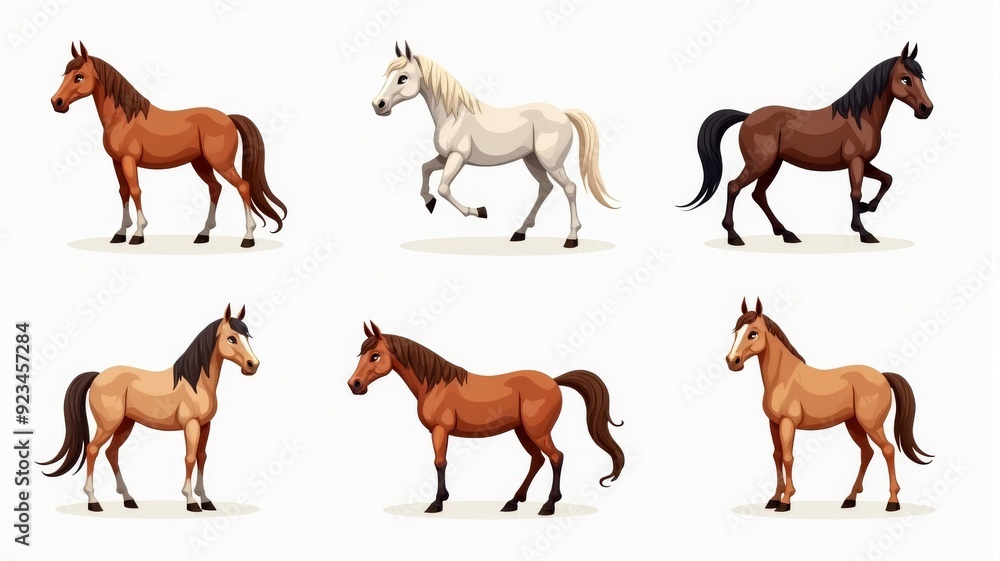 Obraz premium Illustrated Collection of Horses - Various Breeds and Poses - Horse Illustration for Animal Lovers and Educational Use