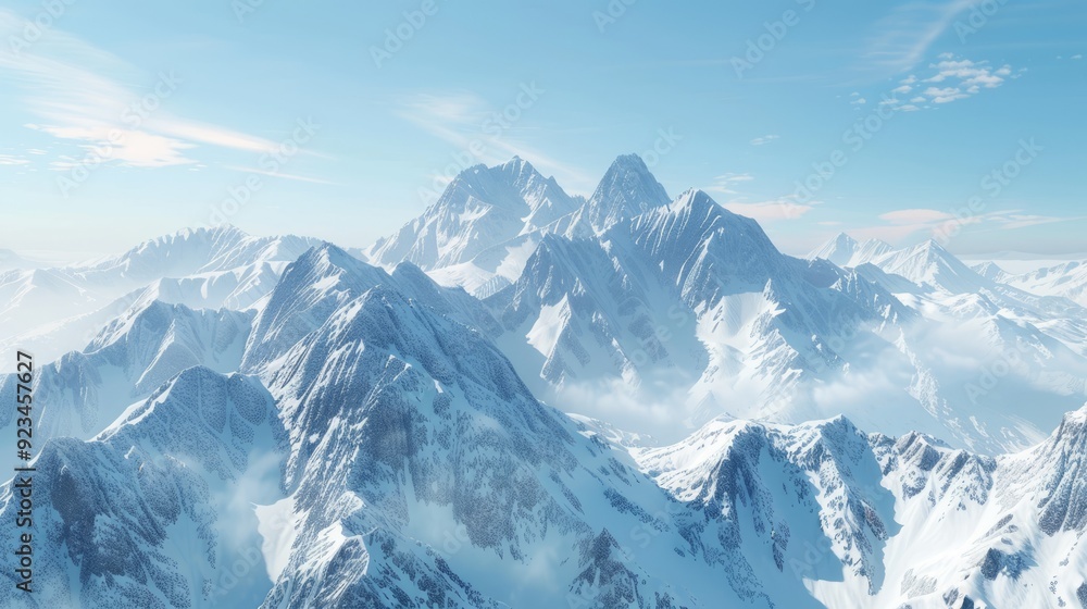 Snow-covered mountain peaks under a clear blue sky Snow-covered mountain peaks under a clear blue sky