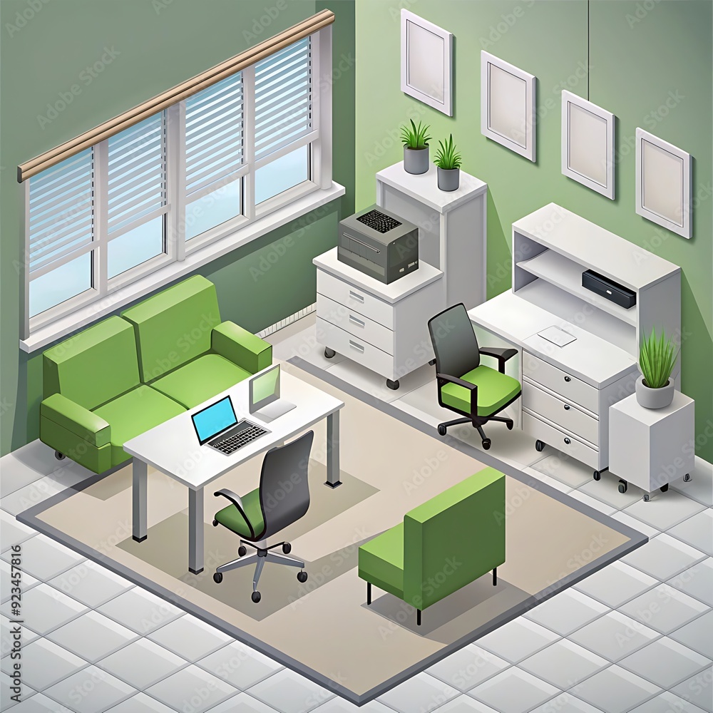 Color isometric concept of bank manager room with green and white palette illustration
Color isometric concept of bank manager room with green and white palette illustration