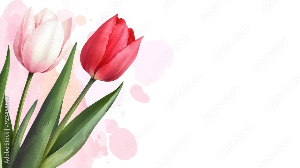 Watercolor clipart of a tulip in full bloom with pink and white gradient petals, isolate on white background, surrounded by a soft pastel bokeh with subtle sparkle effects Watercolor clipart of a tulip in full bloom with pink and white gradient petals, isolate on white background, surrounded by a soft pastel bokeh with subtle sparkle effects