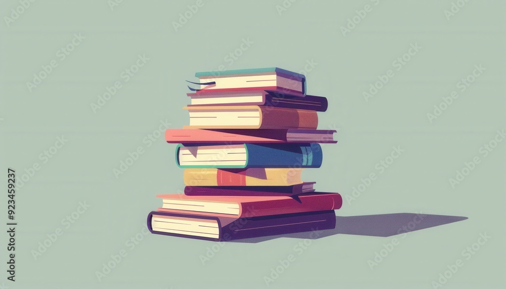 A colorful stack of various books on a simple background A colorful stack of various books on a simple background