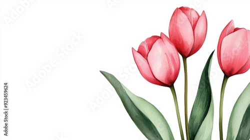 Tulip flower clipart, watercolor illustration with soft pink bloom, isolate on white background, pastel bokeh highlights for a springtime feel