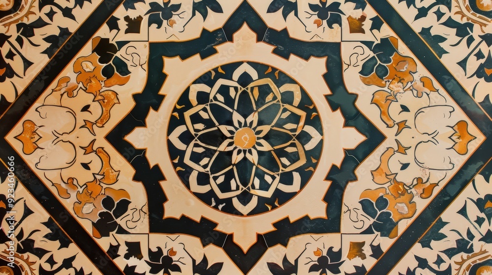 An intricate Arabic design featuring a combination of tessellated shapes and ornate detailing. An intricate Arabic design featuring a combination of tessellated shapes and ornate detailing.