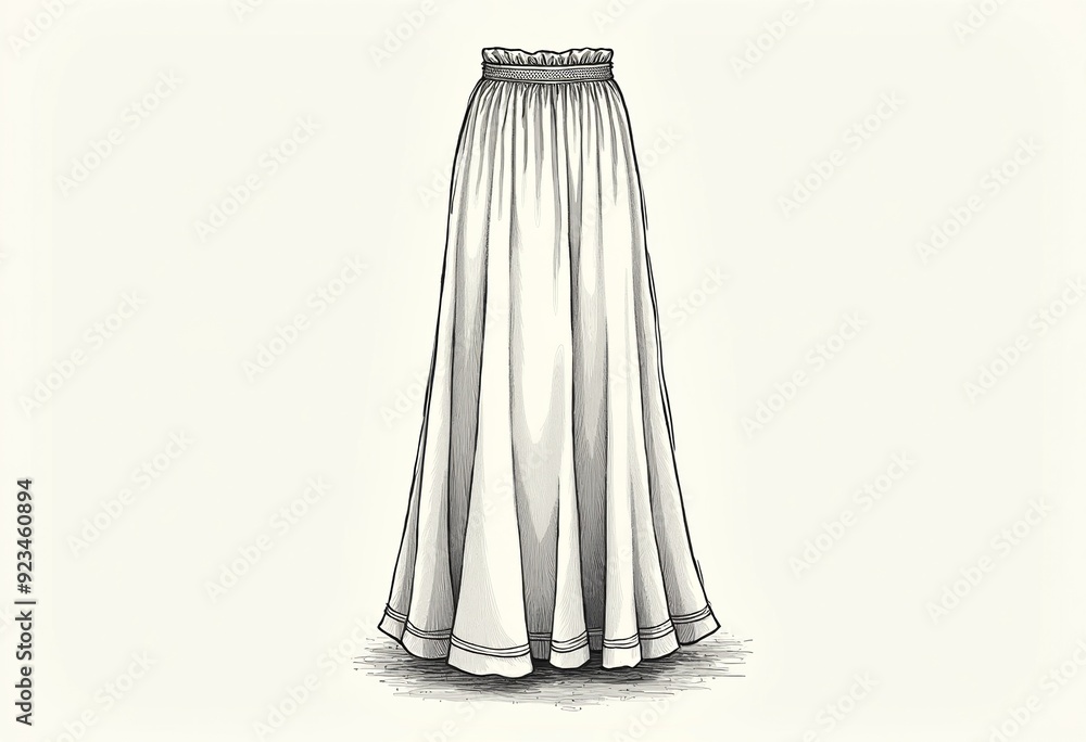 Vector Fashion Illustration: A-Line Maxi Skirt Flat Sketch for Women's Casual Wear Vector Fashion Illustration: A-Line Maxi Skirt Flat Sketch for Women's Casual Wear