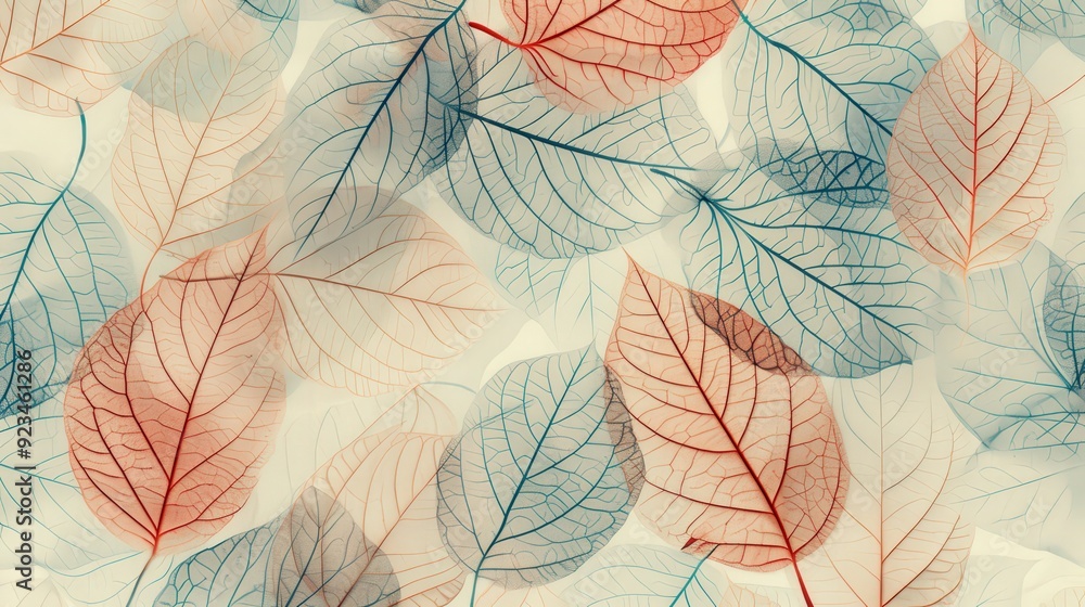 An intricate leaf pattern with overlapping leaves and detailed vein patterns An intricate leaf pattern with overlapping leaves and detailed vein patterns