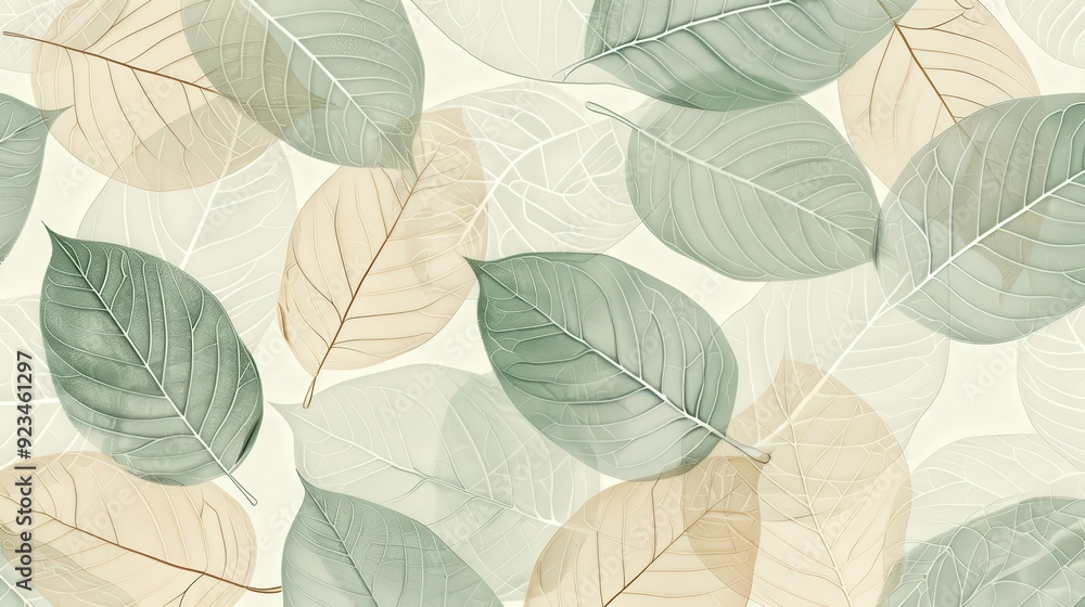 An intricate leaf pattern with overlapping leaves and detailed vein patterns An intricate leaf pattern with overlapping leaves and detailed vein patterns