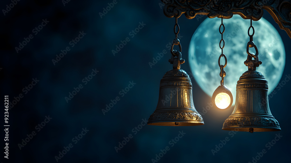 Obraz premium gold, moon, religion, religious, full, god, india, indian, moonlight, silhouette, tradition, full moon, hinduism, night, illustration, celebration, cloud, vector, atmosphere, bokeh, celebrate, culture