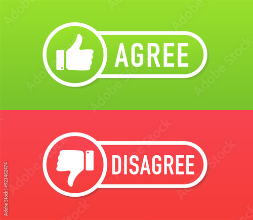 Agree or disagree icon button. Thumb down symbol of agree and disagree sticker vector. Yes and No check marks. Vector illustration