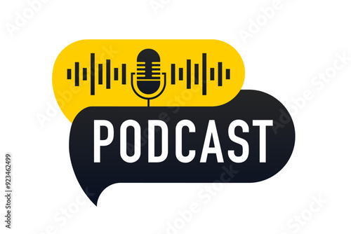 Podcast. Webcast audio record concept logo. Podcast radio sign.  Audio record concept. Vector illustration