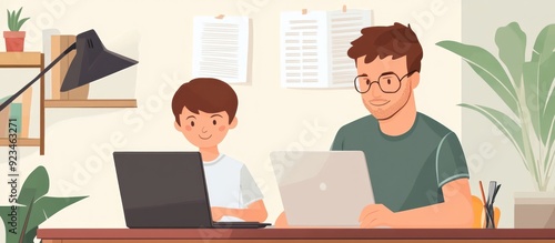 Father and Son Working on Laptops