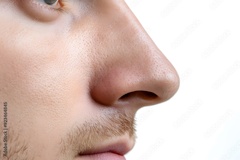 Man's nose close up side view isolated on white background Man's nose close up side view isolated on white background