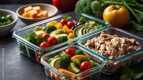 Healthy Meal Prep Containers with Vegetables and Protein.