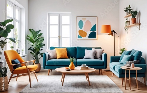 Wallpaper Mural Modern home office in the living room, Convenient, comfortable, nice place to work, Remote work from home, Minimal interior décor design background. Torontodigital.ca