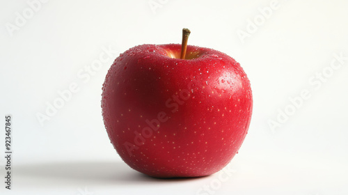 Fresh red apple on a white background, vibrant and crisp.