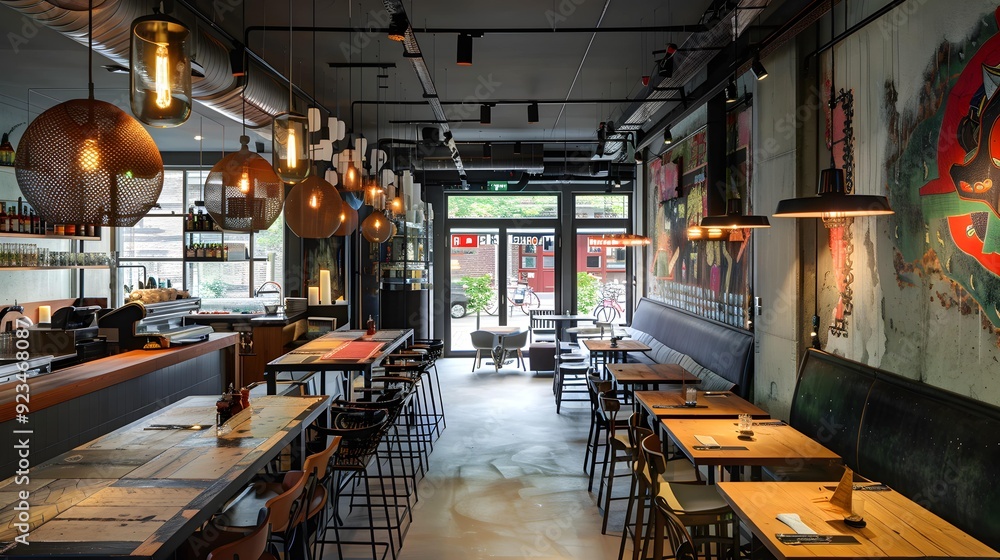Fototapeta premium Modern eatery interior at Blassiusstraat 5-1 with stylish decor 