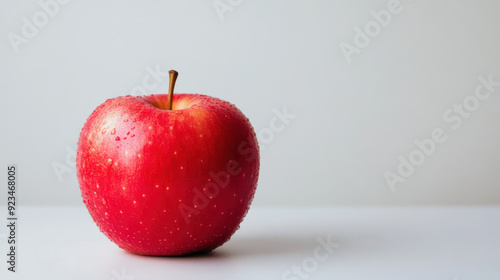 Fresh red apple on a white background, vibrant and crisp.