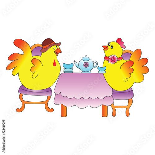 Vector Illustration of Chicken family in party theme isolated on white