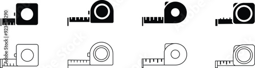 Measurement tape icon set. Tape measure, Roulette construction symbol. Meter, length, metric concept , logo, isolated on transparent background, Measurement ruler tape construction. for app and web.