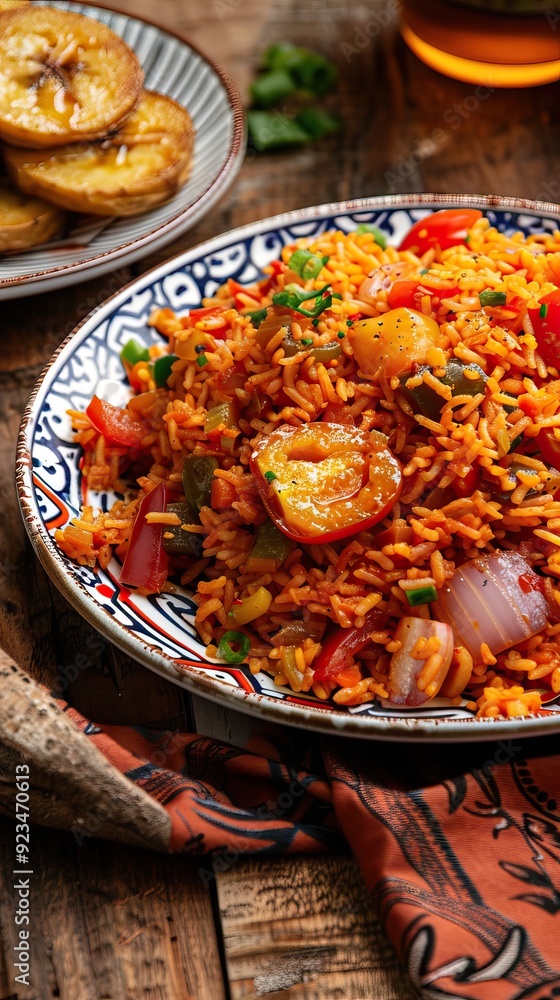Jollof rice on a white plate, homemade nigerian jollof rice on a plate
