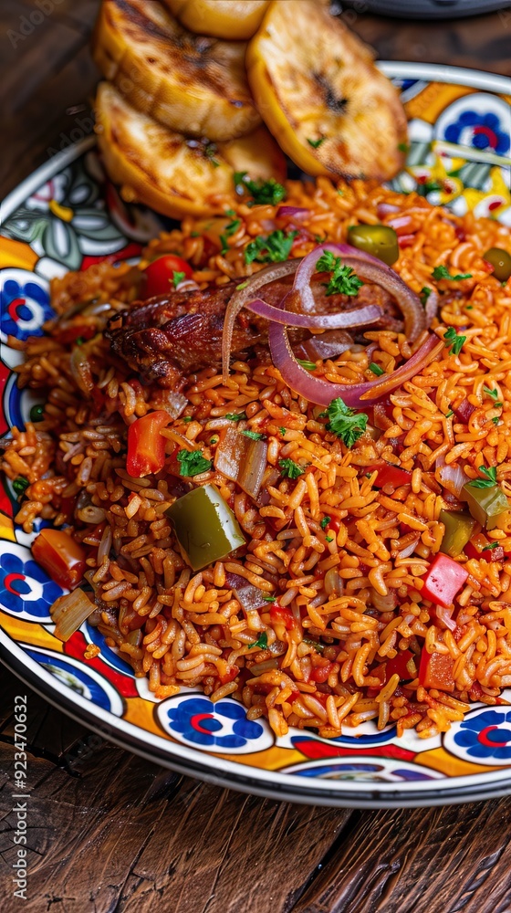 Jollof rice on a white plate, homemade nigerian jollof rice on a plate