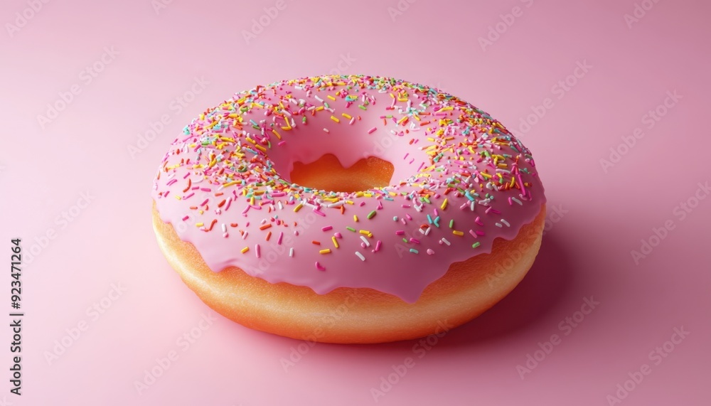 Pink frosted donut with sprinkles on a pastel background Pink frosted donut with sprinkles on a pastel background