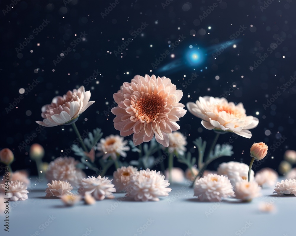 Elegant pink flowers bloom against a dark backdrop, creating a dreamy atmosphere filled with soft light and ethereal beauty. Elegant pink flowers bloom against a dark backdrop, creating a dreamy atmosphere filled with soft light and ethereal beauty.