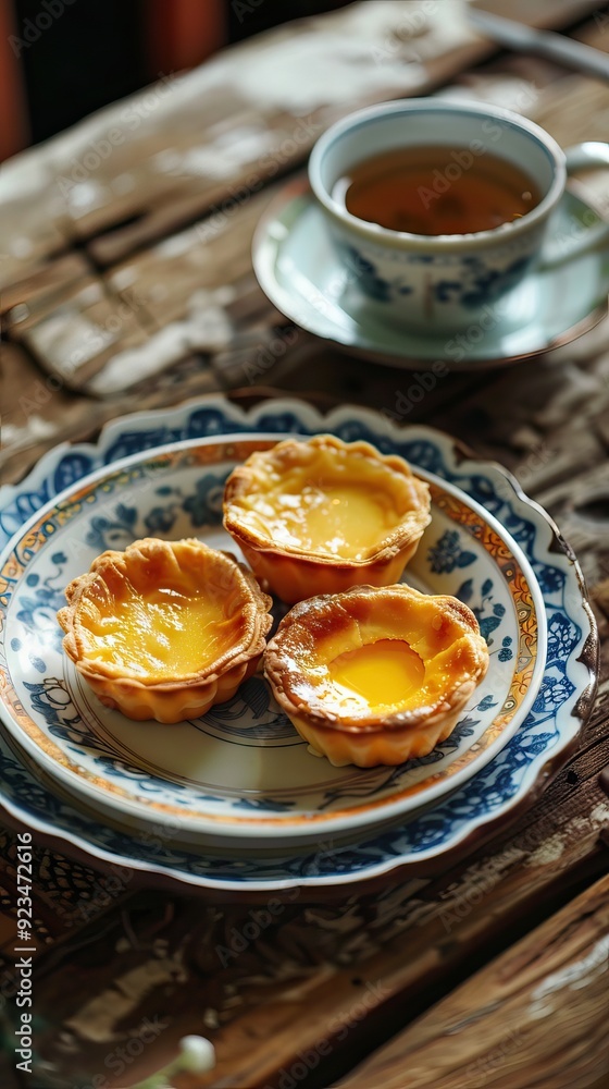 Traditional asian dessert egg tarts sweet custard pie. AI generated illustration Traditional asian dessert egg tarts sweet custard pie. AI generated illustration