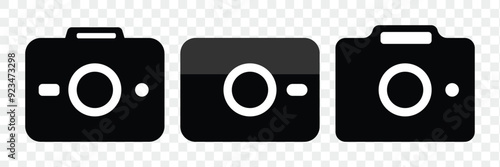 Photography camera icon set. Flat black and white silhouette style. Camera icon. 