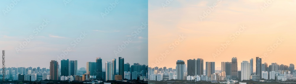 Stunning city skyline at twilight, showcasing modern architecture against a gradient sky of blue and orange hues. Stunning city skyline at twilight, showcasing modern architecture against a gradient sky of blue and orange hues.
