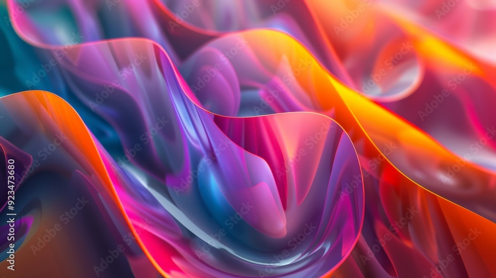Obraz premium A dynamic and vibrant abstract composition featuring flowing shapes in a multitude of colors including pink, purple, and orange. Great for themes of creativity and energy.