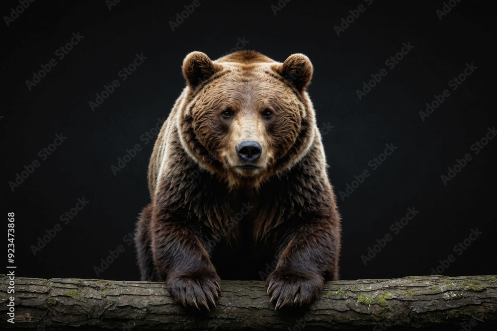 Obraz premium Front view of brown bear isolated on black background