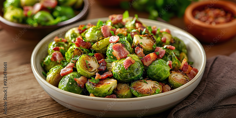 Crispy Brussels sprouts sautéed with crispy bacon bits and a touch of balsamic glaze. Crispy Brussels sprouts sautéed with crispy bacon bits and a touch of balsamic glaze.