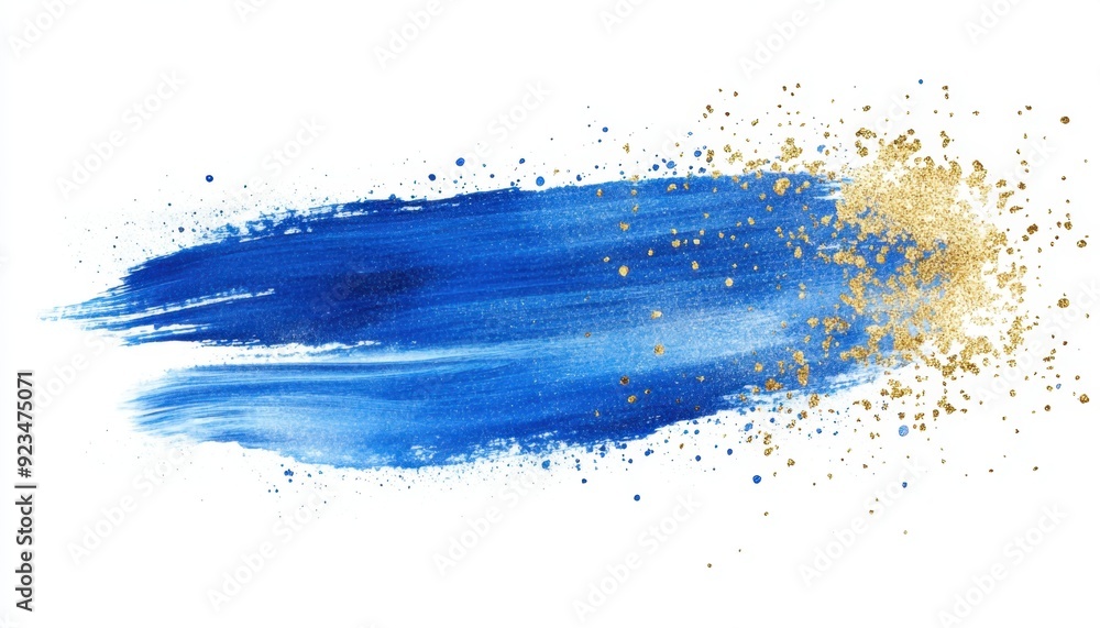 Abstract blue brushstroke with gold glitter on a white background Abstract blue brushstroke with gold glitter on a white background
