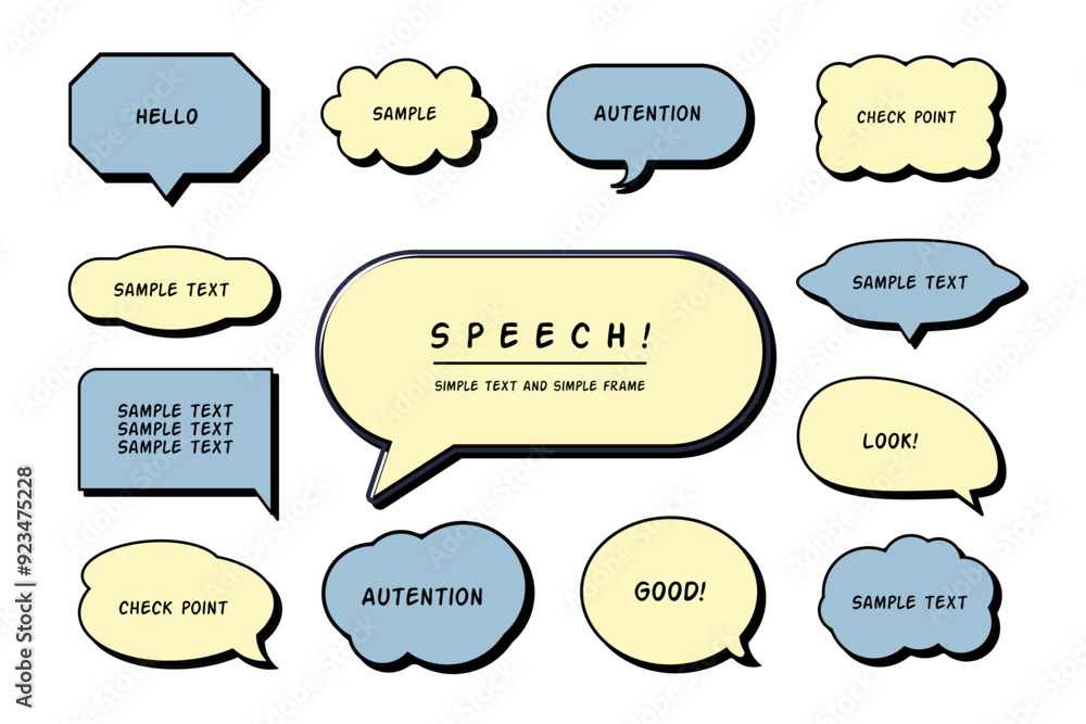 A set of speech bubbles with different shapes and text samples inside A set of speech bubbles with different shapes and text samples inside