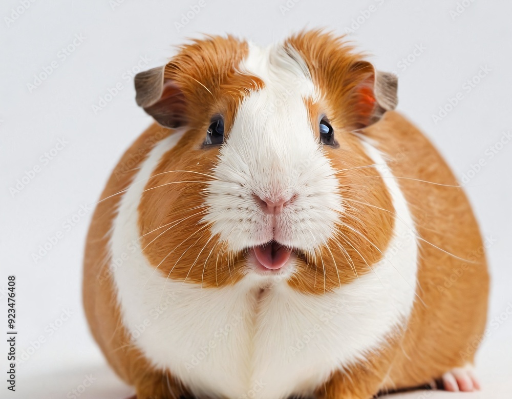 Fototapeta premium funny guinea pig smiling on white background. Ai generated image.