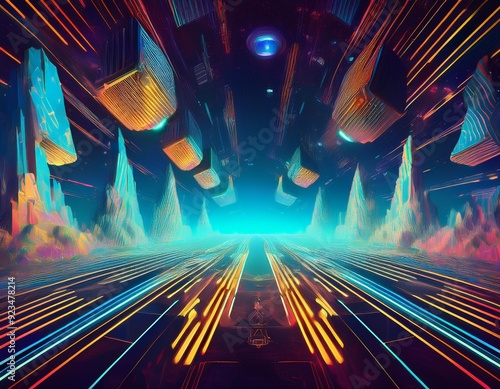 Virtual reality, cybernetic background, geometric forms