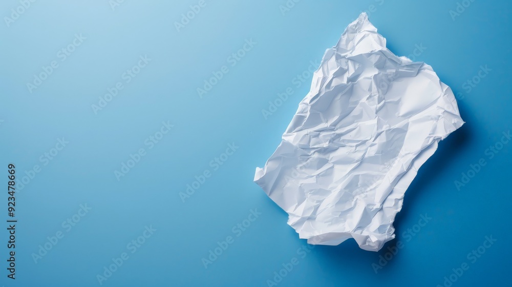 Obraz premium A crumpled sheet of white paper contrasting against a vibrant blue background, symbolizing imperfection, creativity, and the process of ideation and iteration.