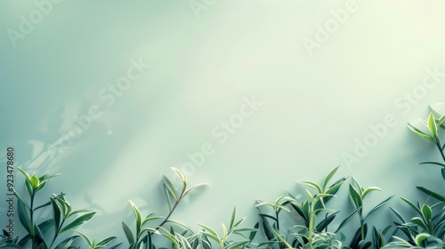 Wallpaper Mural Close-up view of green plants growing against a light green background, highlighting nature's beauty and the theme of growth, freshness, and life. Torontodigital.ca