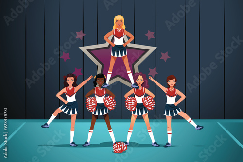 Girls in Formation During Cheerleading Competition Vector Illustration
