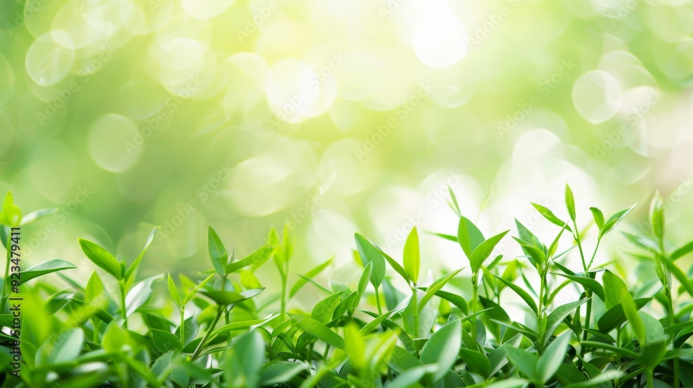 Obraz premium Lush green leaves thriving under warm sunlight in a beautiful and serene garden setting, representing growth, nature, and the vitality of life in its freshest form.