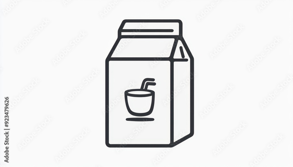 Minimalist illustration of a beverage carton with a straw on a white background Minimalist illustration of a beverage carton with a straw on a white background