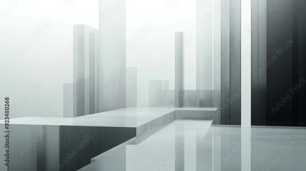 Abstract Minimalist Architecture with Reflective Surfaces Abstract Minimalist Architecture with Reflective Surfaces