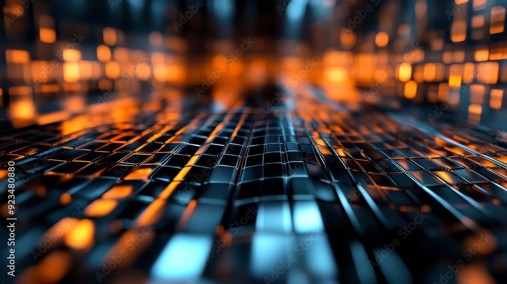 Abstract Metallic Grid with Orange Lights Abstract Metallic Grid with Orange Lights