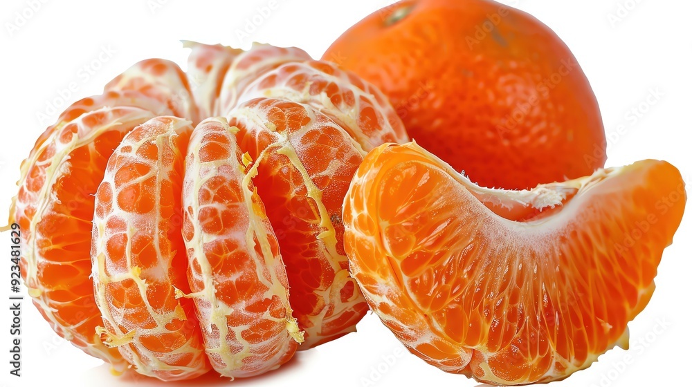 Tangerine peeled, single object, Di-cut PNG style, isolated white background Tangerine peeled, single object, Di-cut PNG style, isolated white background