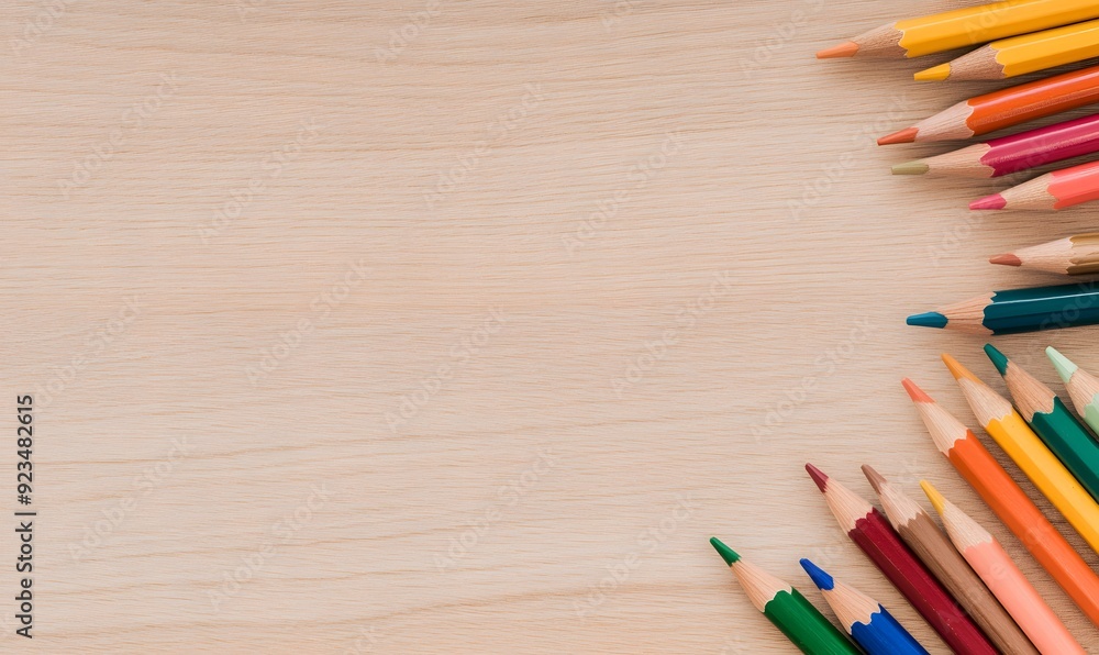 Simple children's text space with colored pencils of various colors, Generative AI Simple children's text space with colored pencils of various colors, Generative AI